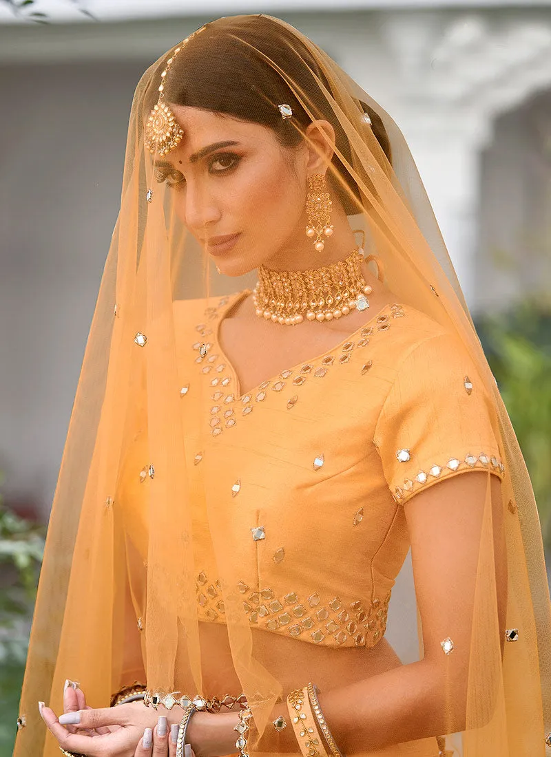 Yellow Mirror Work Wedding Lehenga Choli