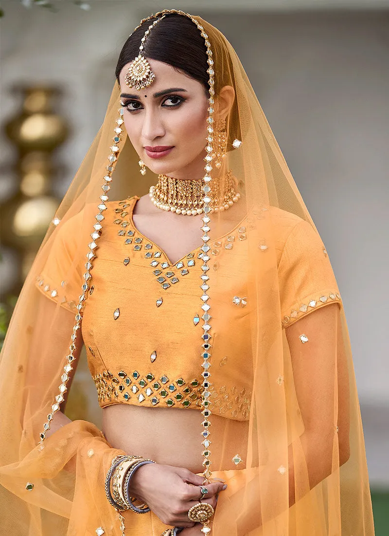 Yellow Mirror Work Wedding Lehenga Choli