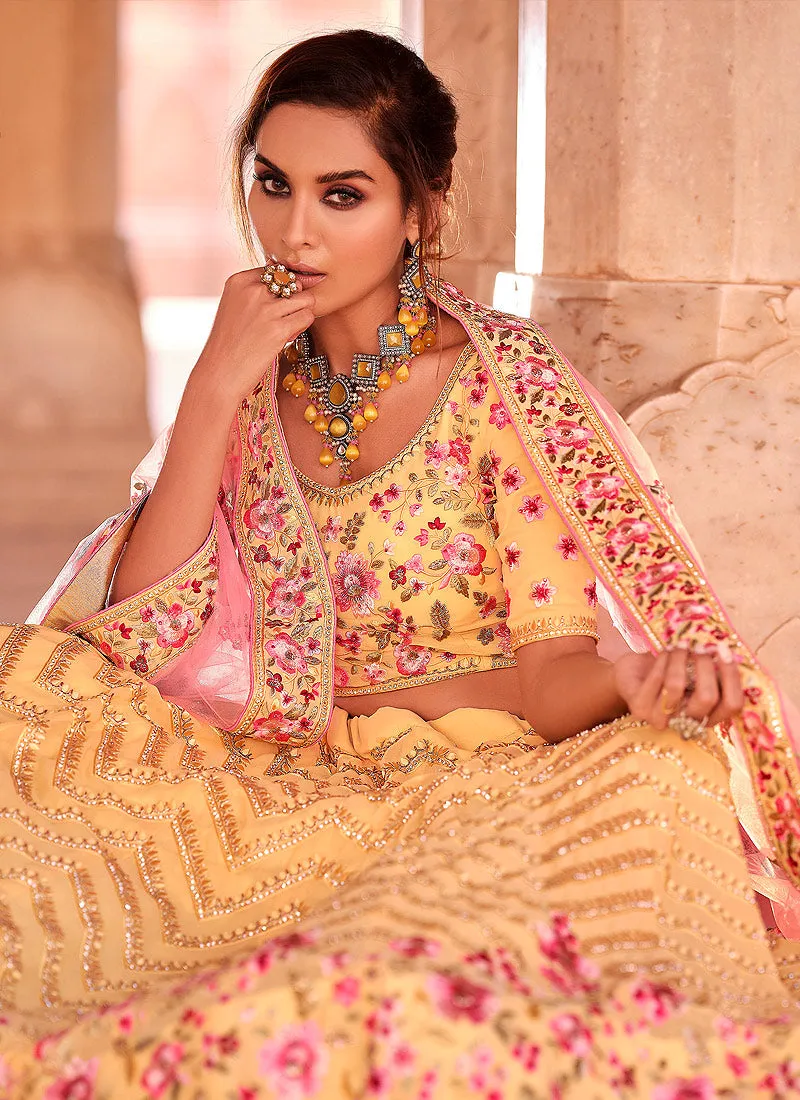 Yellow Multi Embroidered Georgette Lehenga Choli