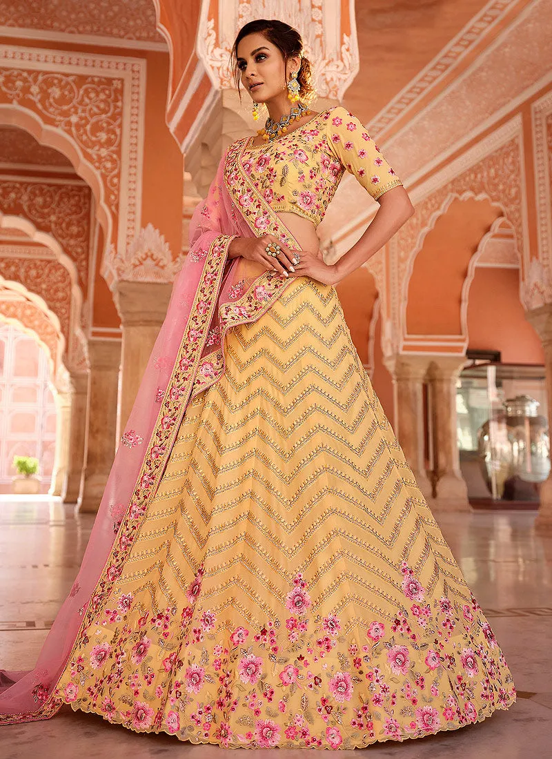 Yellow Multi Embroidered Georgette Lehenga Choli