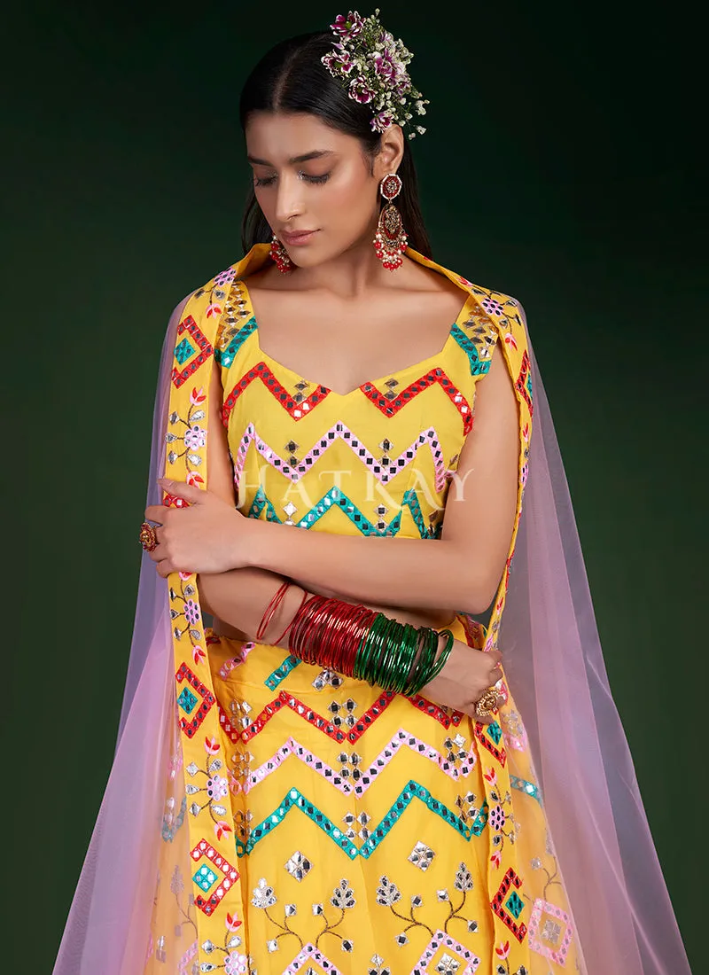 Yellow Multi Mirror Work Embroidery Traditional Lehenga Choli