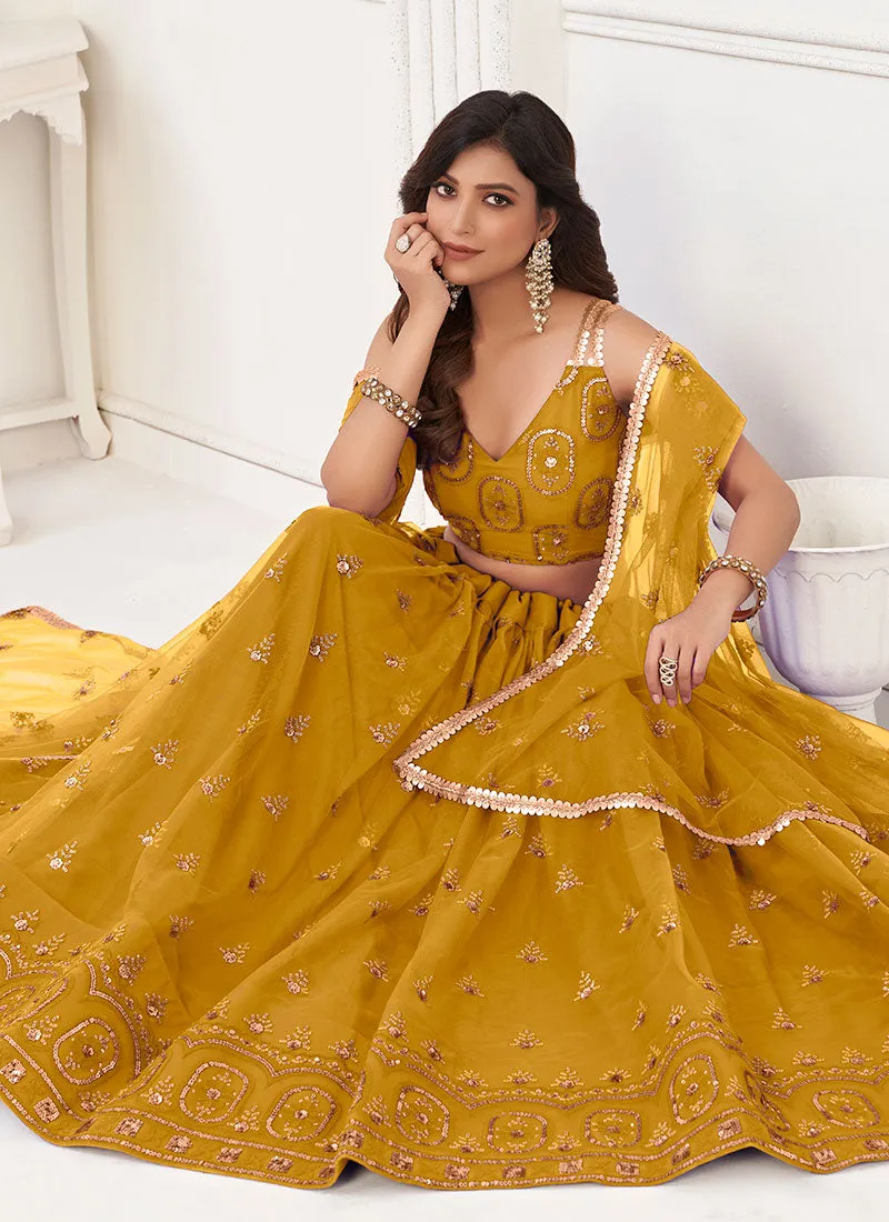 Yellow Traditional Embroidered Wedding Lehenga Choli